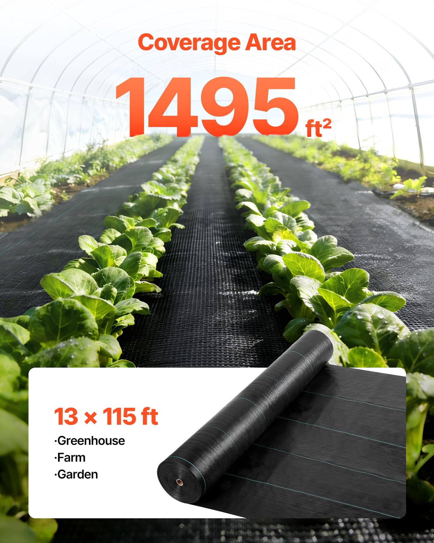 VEVOR Weed Barrier Fabric Heavy Duty, 13x115FT 3.5oz Landscape Fabric, Woven Weed Blocker Fabrics, Garden Fabrics Weeds Barrier, Weeds Control Ground Cover, Geotextile Webbing, Gardening Mat, Black