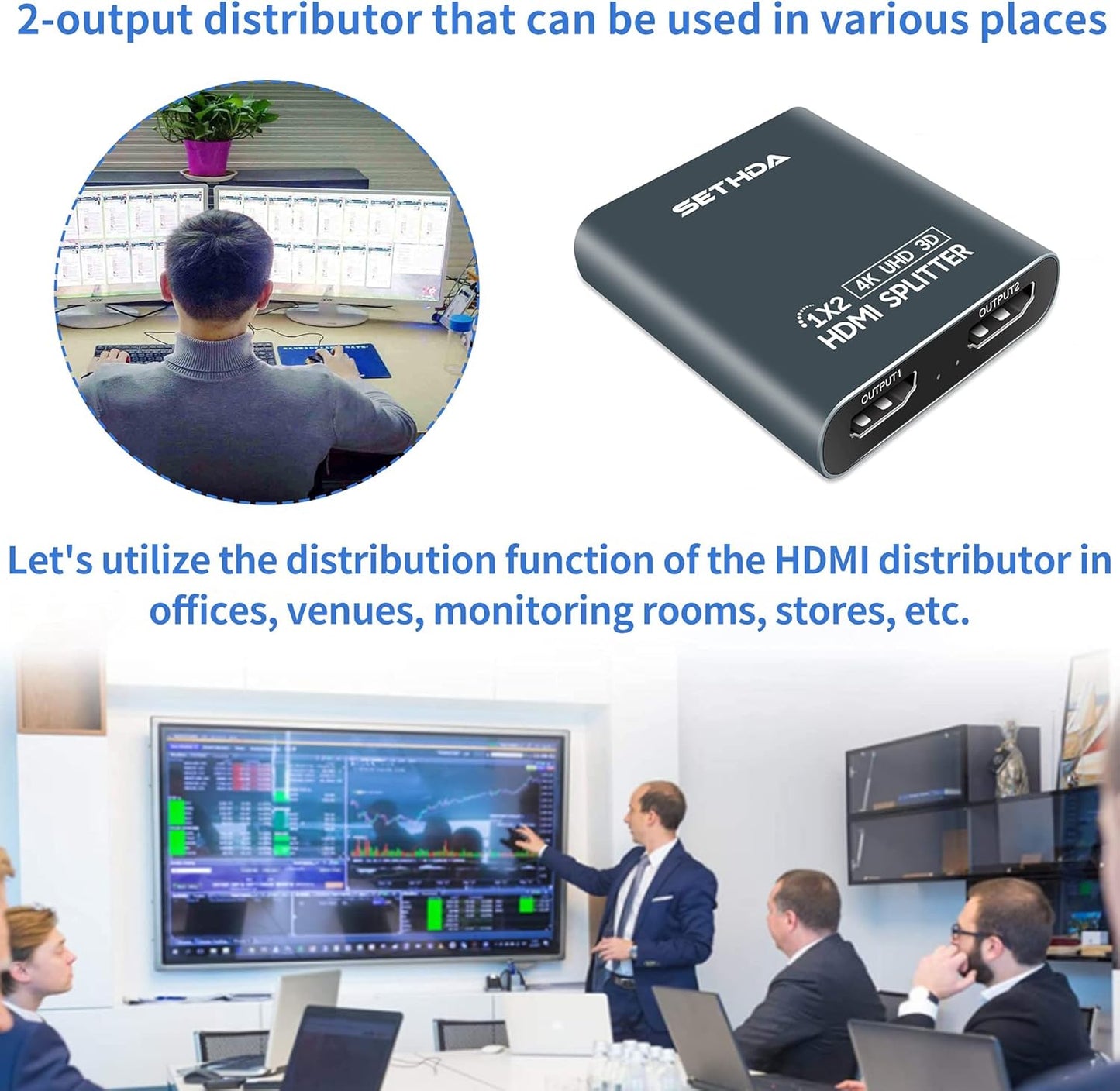 SETHDA 1 2 Output,2 4K@30Hz PS4 HDMI Splitter HDMI Switch Input Ports HDMI Hub Support Ultra HD Resolution,Compatible