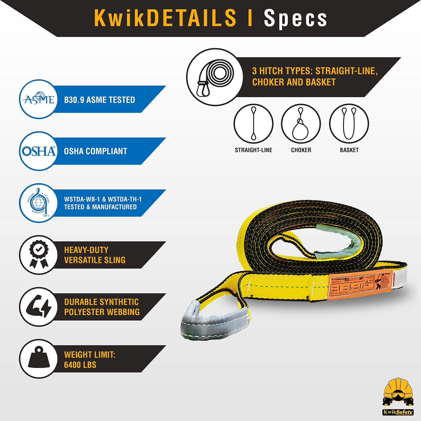 KwikSafety - Charlotte, NC - Mighty Sumo 2”x 10’ Poly Web Sling Lifting Strap Construction ASME OSHA / 6400lbs Vertical 5100lbs Choker 12800lbs Basket/Rigging Moving Towing Hoisting Gear
