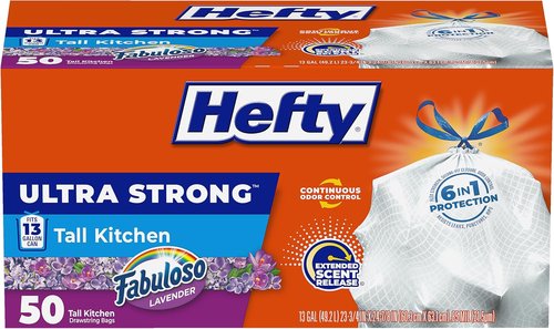 Hefty Ultra Strong 13 Gallon Trash Bags - Leak-Resistant, Puncture-Proof, Fabuloso Scent | 50 Count