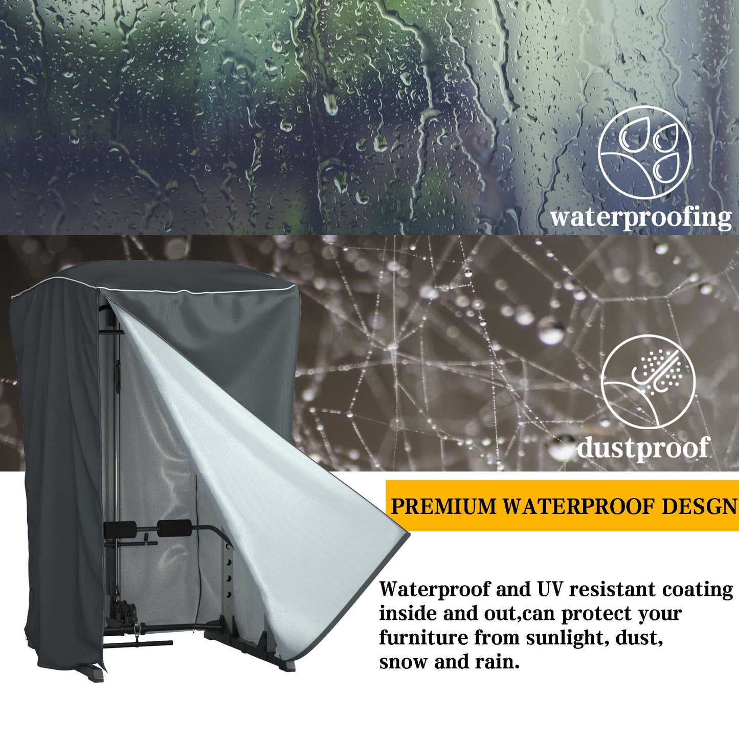 WJYZHM Power Cage Cover for Squat Rack - Heavy-Duty Waterproof Gym Equipment Cover with Zipper, All-Season Dustproof Protective Shelter for Indoor/Outdoor Use (84"H x 47"L x 69"W, Khaki)