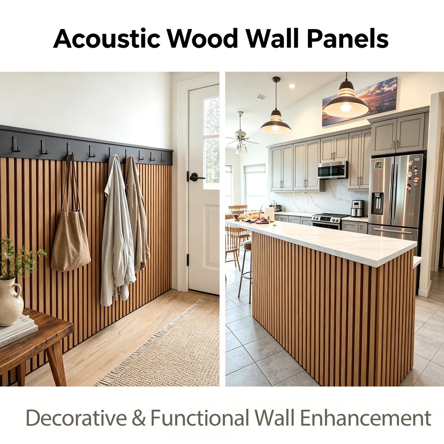 Wood Slat Wall Panels - 4 Pack 47.2" × 23.6" - Acoustic Panels Noise Reduction for Home Office Studio, 3D Fluted Sound Dampening Absorbing Panels, Walnut