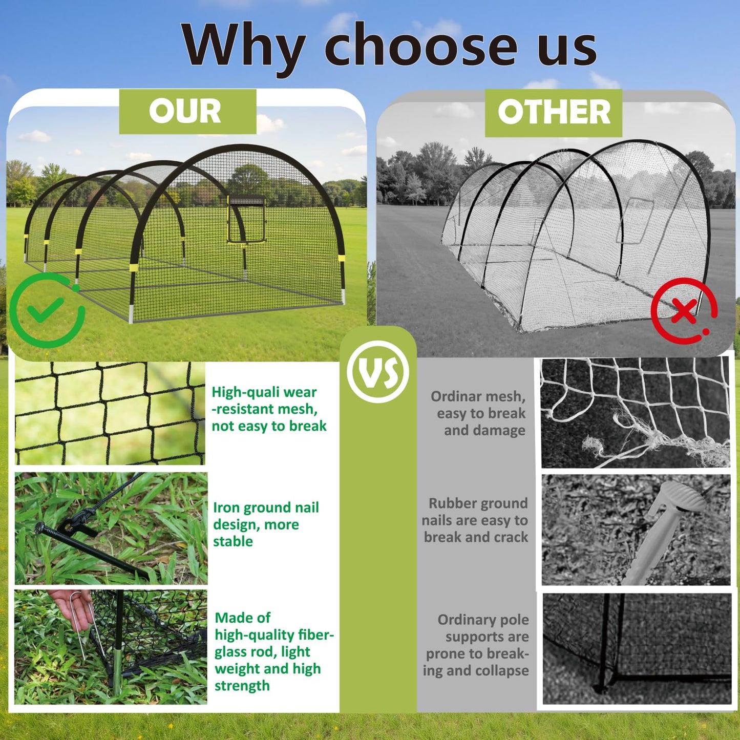 IDEATRY Baseball Batting Cages for Backyard - 30ft x 12ft x 8ft Portable Practice Softball Cage Net and Frame with Pitching Machine Hole, 12.7MM Fibreglass Poles and Carry Bag