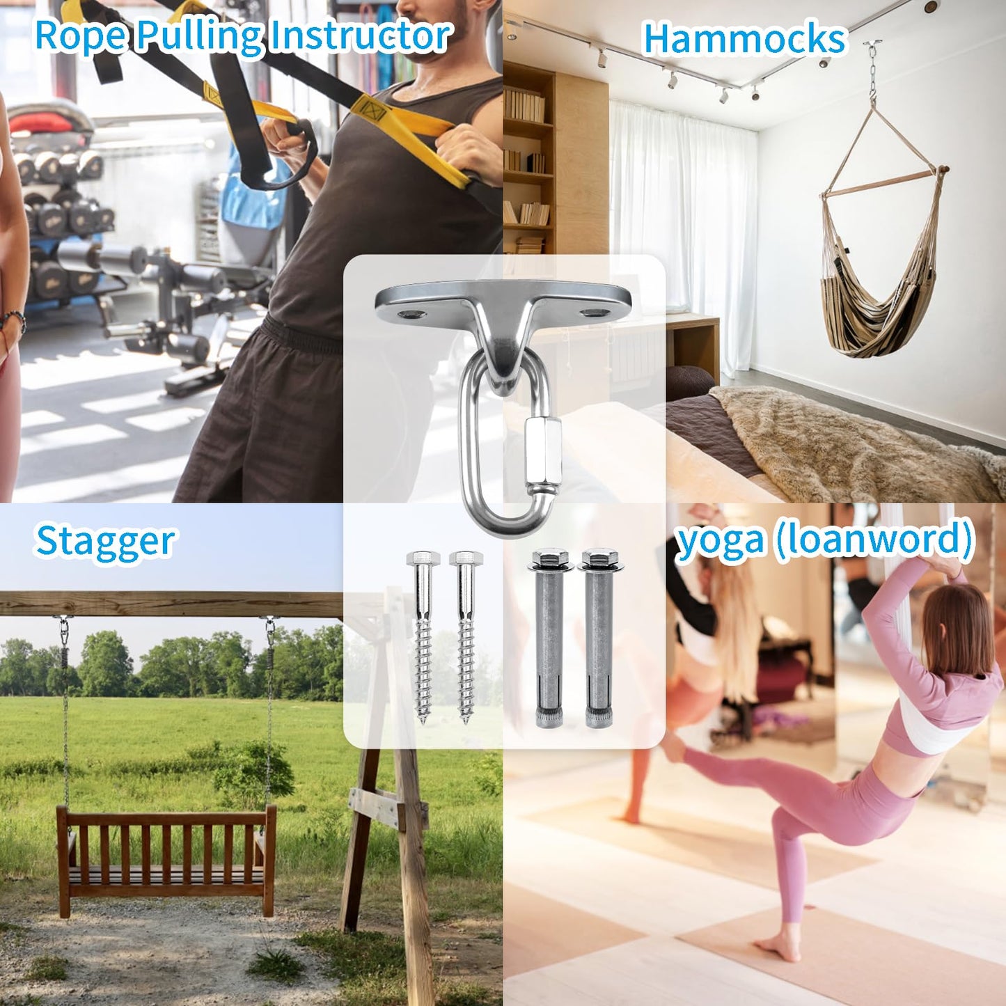 Dakzhou Heavy Duty Swing Hanger Swing Brackets Wooden and Concrete Bolts 2000 lb Capacity Playground Porch Yoga Seat Trapeze SwingSets Indoor Outdoor