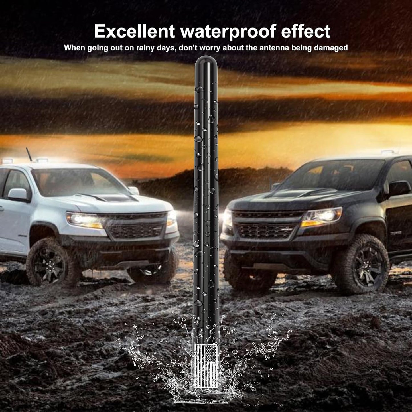 Engirette 7 1500 2500 3500 F150 F250 F350 American Flag Car Truck Short Antenna with Tire Valve Caps for GMC Sierra