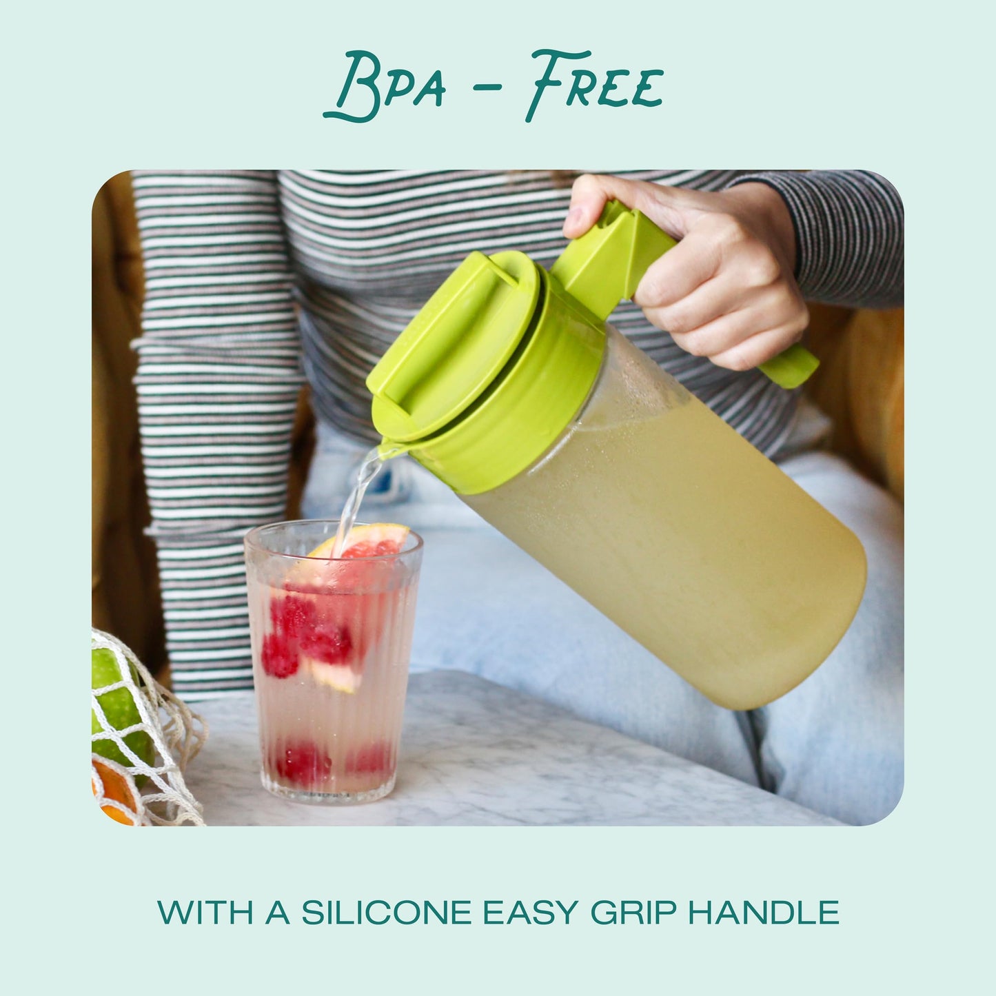 Takeya Airtight Pitcher - Durable BPA-Free Eastman Tritan Odor/Stain-Resistant Leakproof Lid for Iced Tea/Water Easy-Grip Silicone Handle Spill-Free Spout Fridge-Friendly Made in USA 2 Quart/Avocado