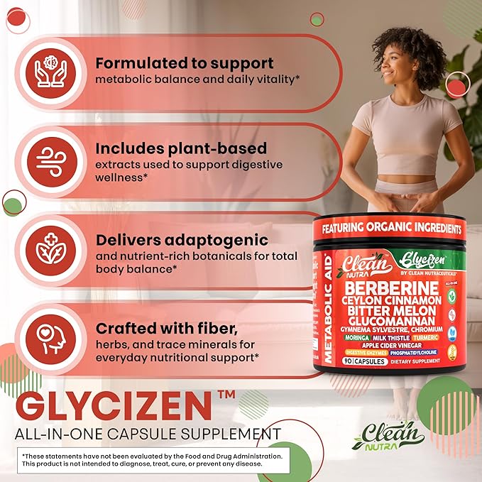 Clean Nutra Berberine and Ceylon Cinnamon Supplement Bitter Melon Glucomannan Gymnema Sylvestre Chromium Moringa Milk Thistle Turmeric Apple Cider Vinegar Digestive Enzymes Inositol Pills 90 Capsules
