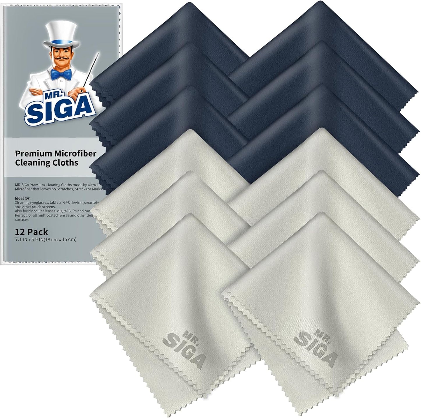 12 Pack, 6 7 inches (15 18 cm), MR.SIGA Premium Microfiber Cleaning Cloths for Lens, Eyeglasses, Screens, Tablets