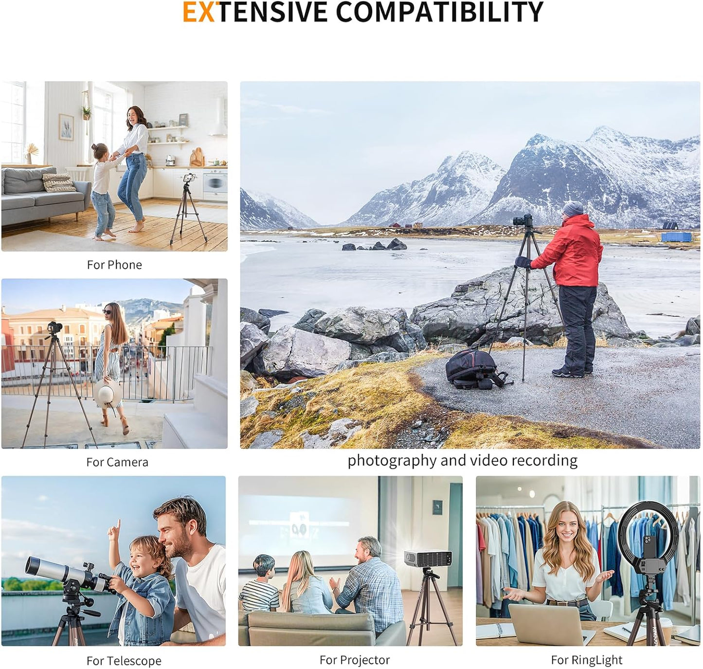 KINGJOY 71" 3-Way 6.6LB Camera Tripod, Lightweight Travel Tripod with Wireless Remote, Cold Shoe Phone Mount, Pan Head