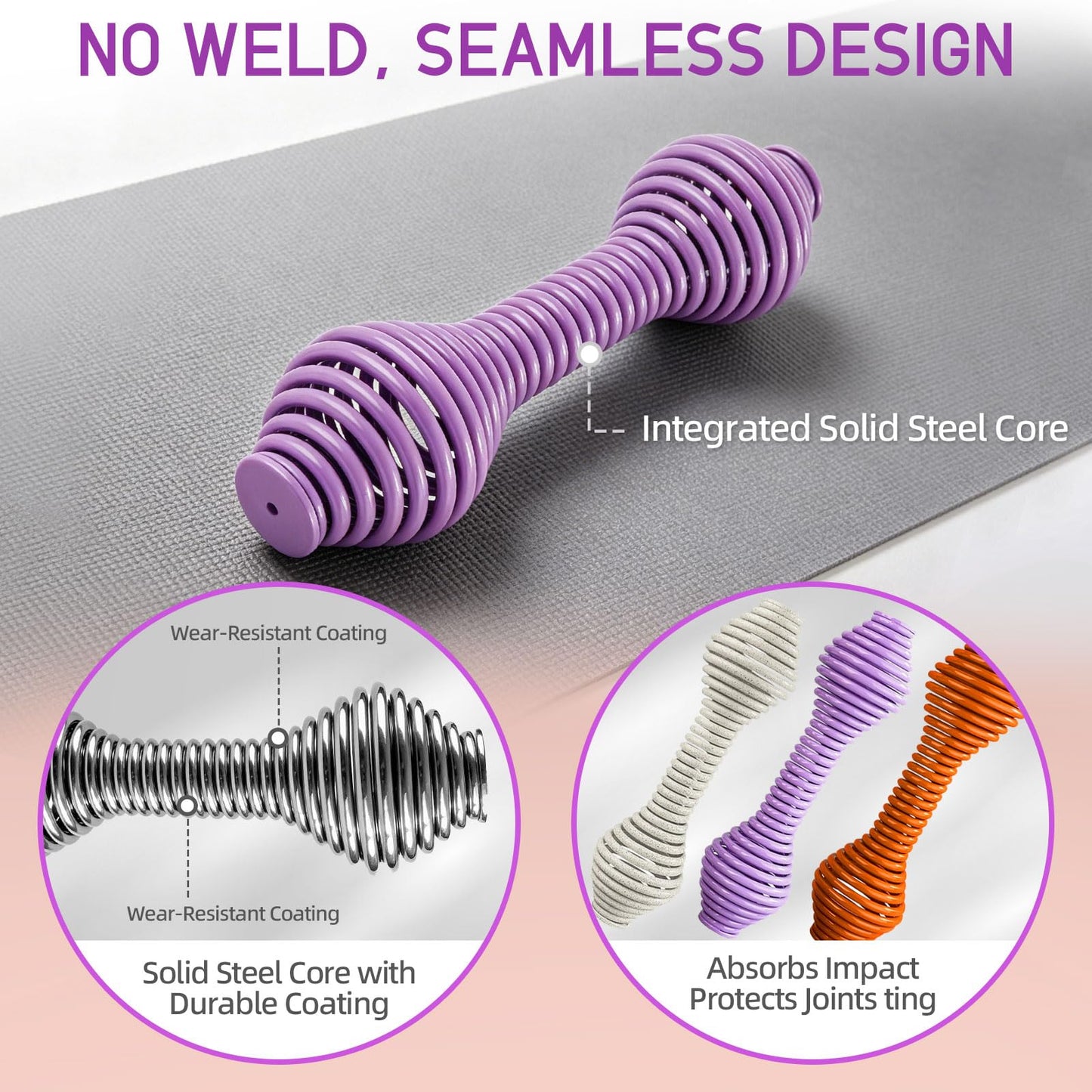 WITSPARKLLE Hand Weights Set of 2, 5.5 lb Dumbbells for Women, Solid Steel Core Spring Dumbbell Set, Non-Slip Free Weights for Pilates, Home Gym, Arm Workouts and Strength Training, Purple