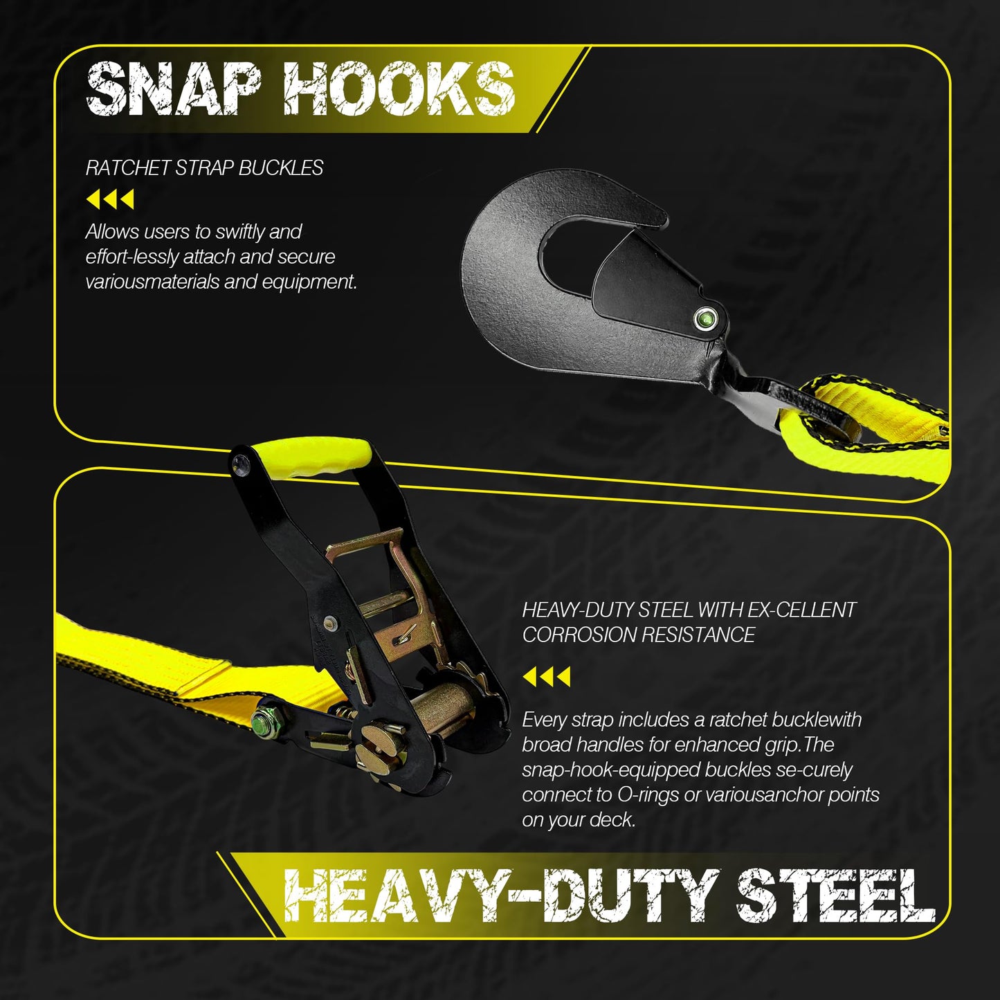 2'' x 96'' Car Trailer Tie Down Straps with Snap Hook for Trailers Heavy Duty, 10,000 lbs Break Strength, 4-Pack Steel Ratchet, 4 Adjustable Car Hauler Straps, 4 Axle Straps - Yellow