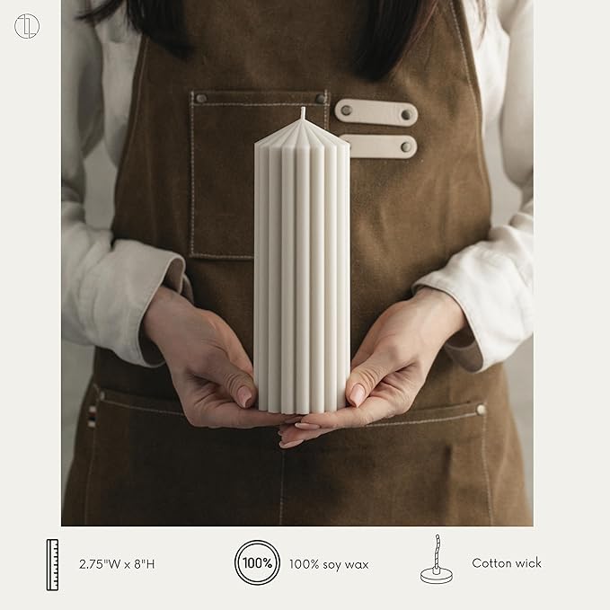 LAWA Ribbed Peak Pillar Candle - Large Beautiful Handmade Pillar Scented Soy Wax Candle Elegant Bubble Aesthetic Candle Housewarming Gift Home Room Shelf Decor Idea White (Medium, White)