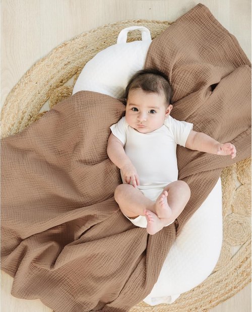 Konssy Muslin Swaddle Blankets - Soft & Breathable 2-Pack for Newborns | Large 47 x 47 Inches (Brown, Cream)