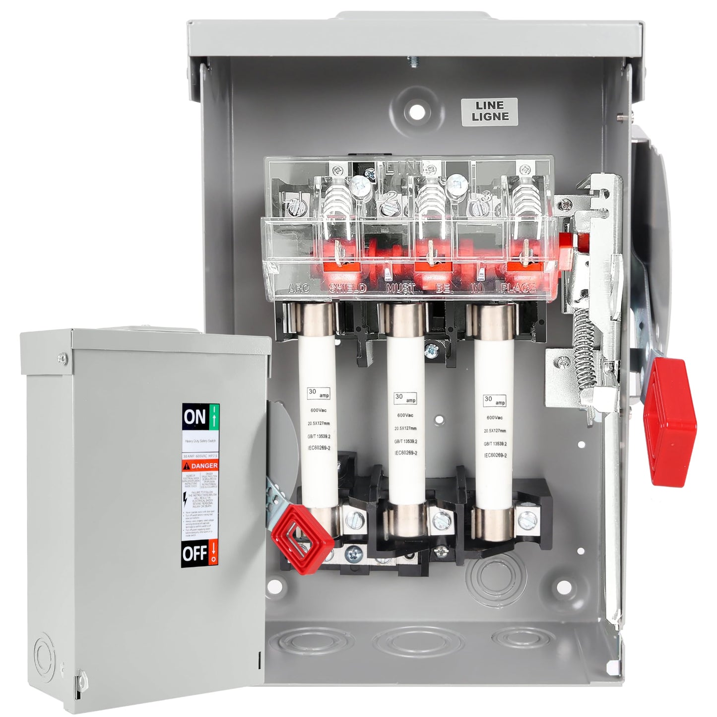30 Amp Disconnect Switch, Fusible, 3 Pole 600 Volt, with Interlock Mechanism, Anti Corrosion and Rust Prevention, NEMA 3R Enclosure for Indoor&Outdoor, 10-Year Warrnaty, 30 Amp Disconnect Box