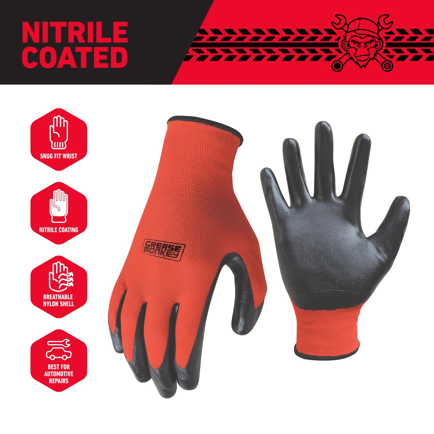 Grease Monkey General Purpose Nitrile Coated Work Gloves, Large, 180 Pack