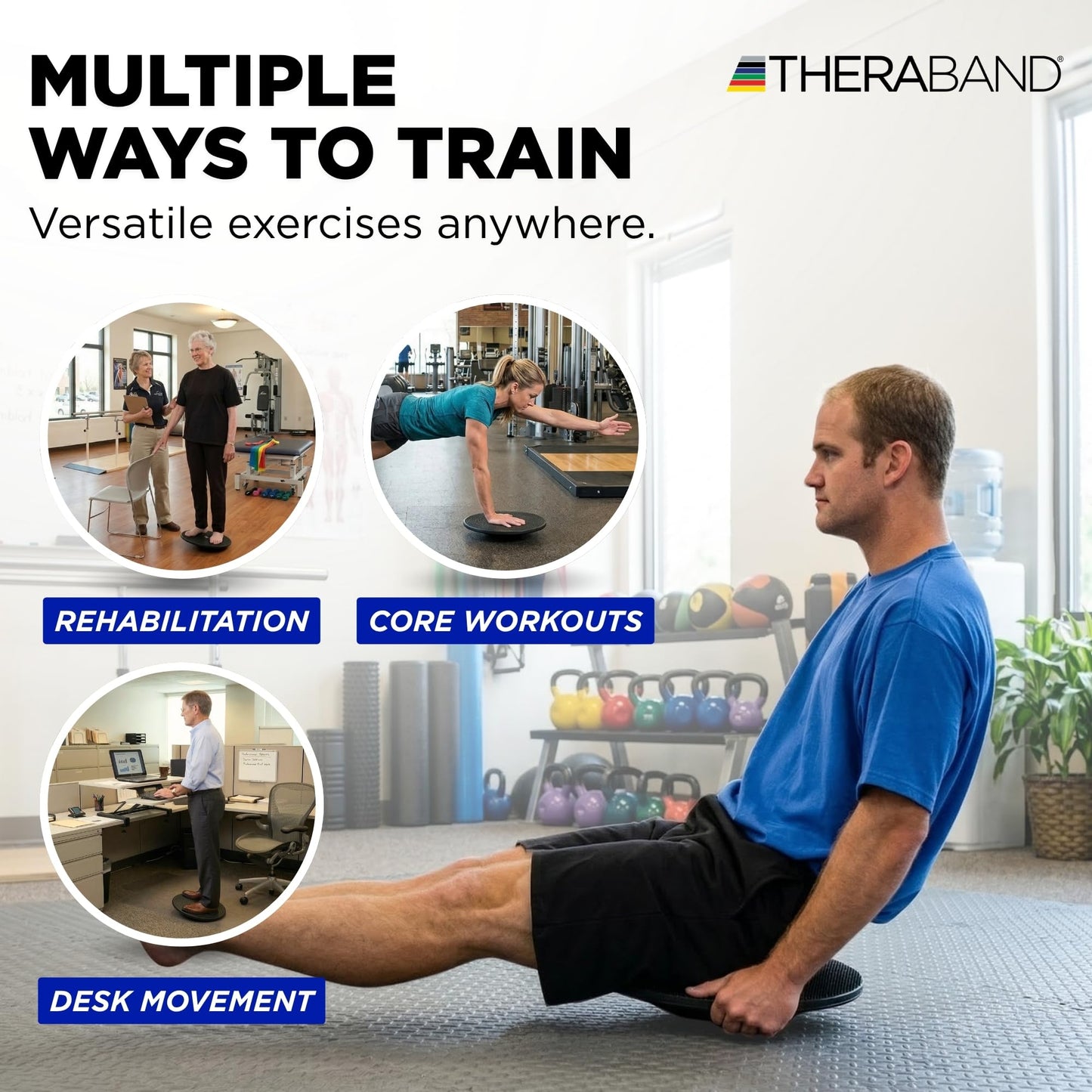 THERABAND Wobble Board Stability and Balance Trainer, Round Wobble Board, Core Strength Balance Disc for Adults, Physical Therapy, Agility Training, Compact Non-Slip Design
