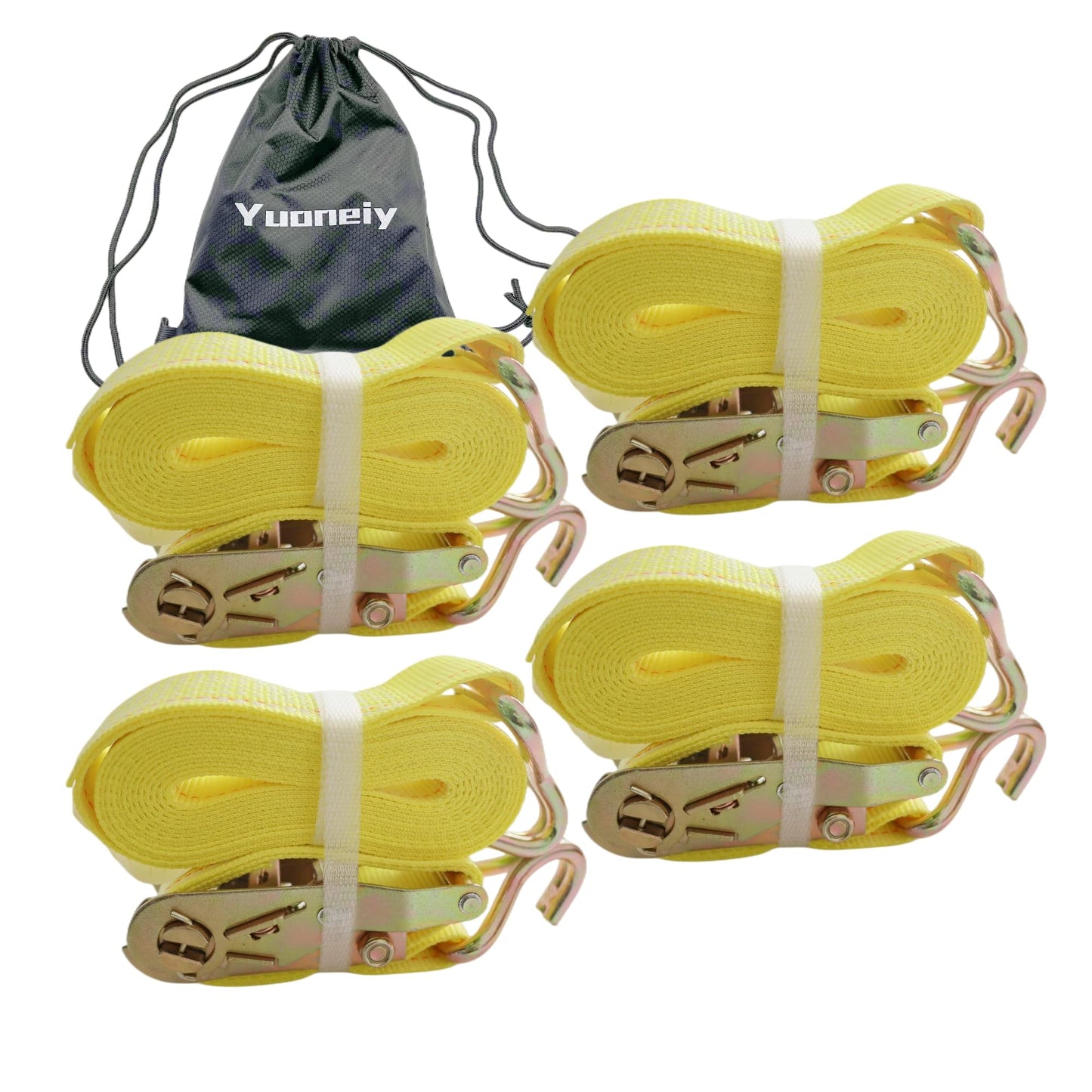 Yuoneiy Ratchet Straps Tie Down Straps Heavy Duty (4PK) 2" x 15' x 4400 lbs J Hook Cargo Tie-Downs Straps for Motorcycle, ATV, UTV, Trailer