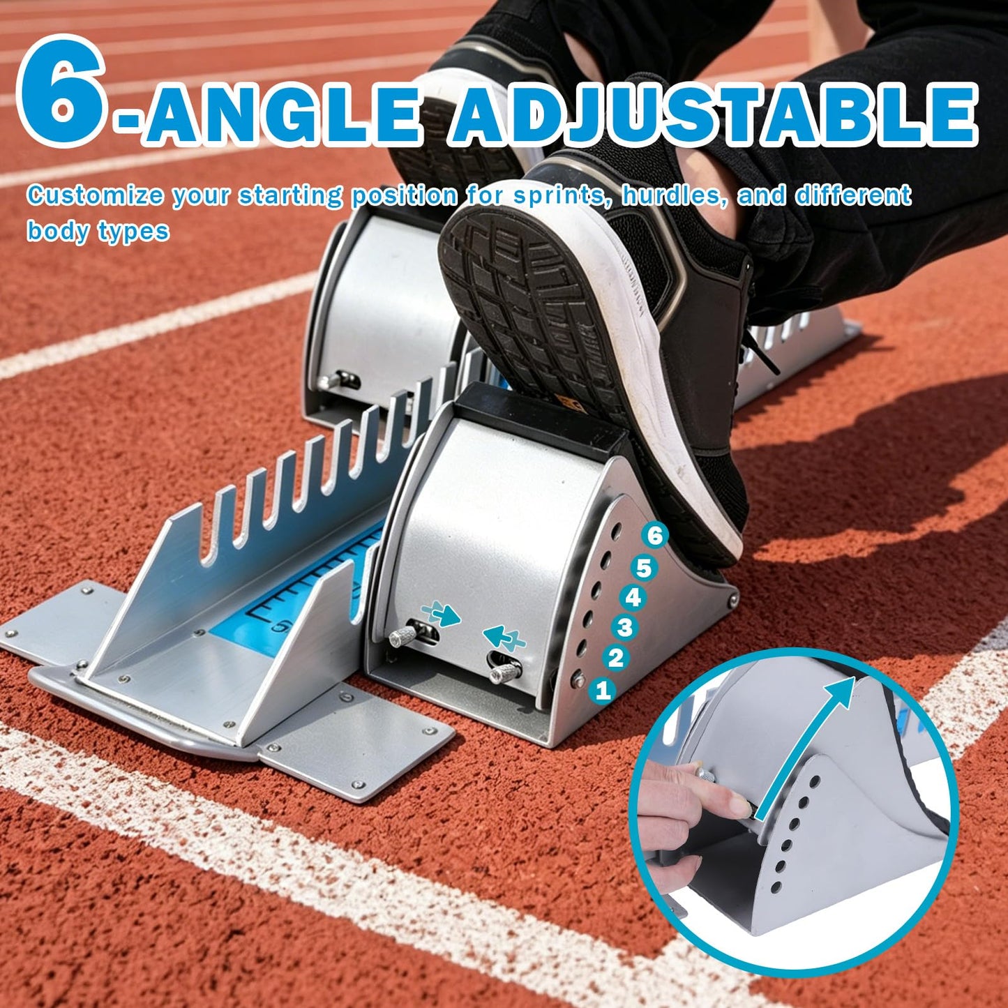 iondelce Starting Blocks Track and Field, 6-Level Angle Adjustable Aluminum Alloy Sprint Starting Block, Portable with Carrying Handle, Suitable for Plastic Runway & Cinder Track