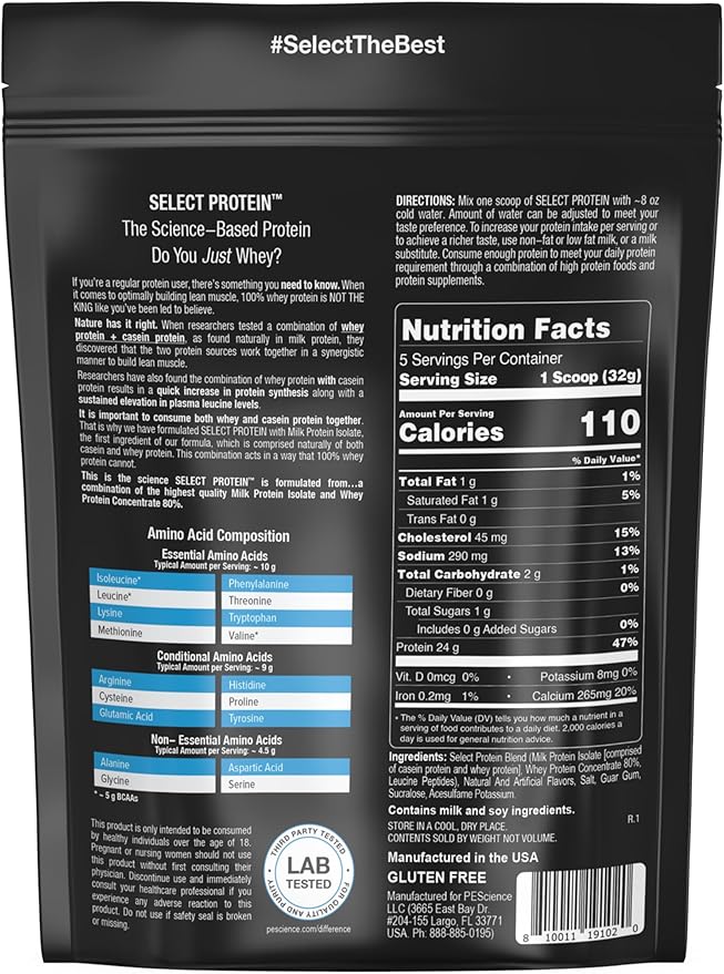 PEScience Select Protein Powder, Whey and Casein Blend, Clean Protein Powder for Women and Men, Low Calorie, Low Carb, Keto Friendly, Gluten Free - Frosted Sugar Cookie - 5 Servings