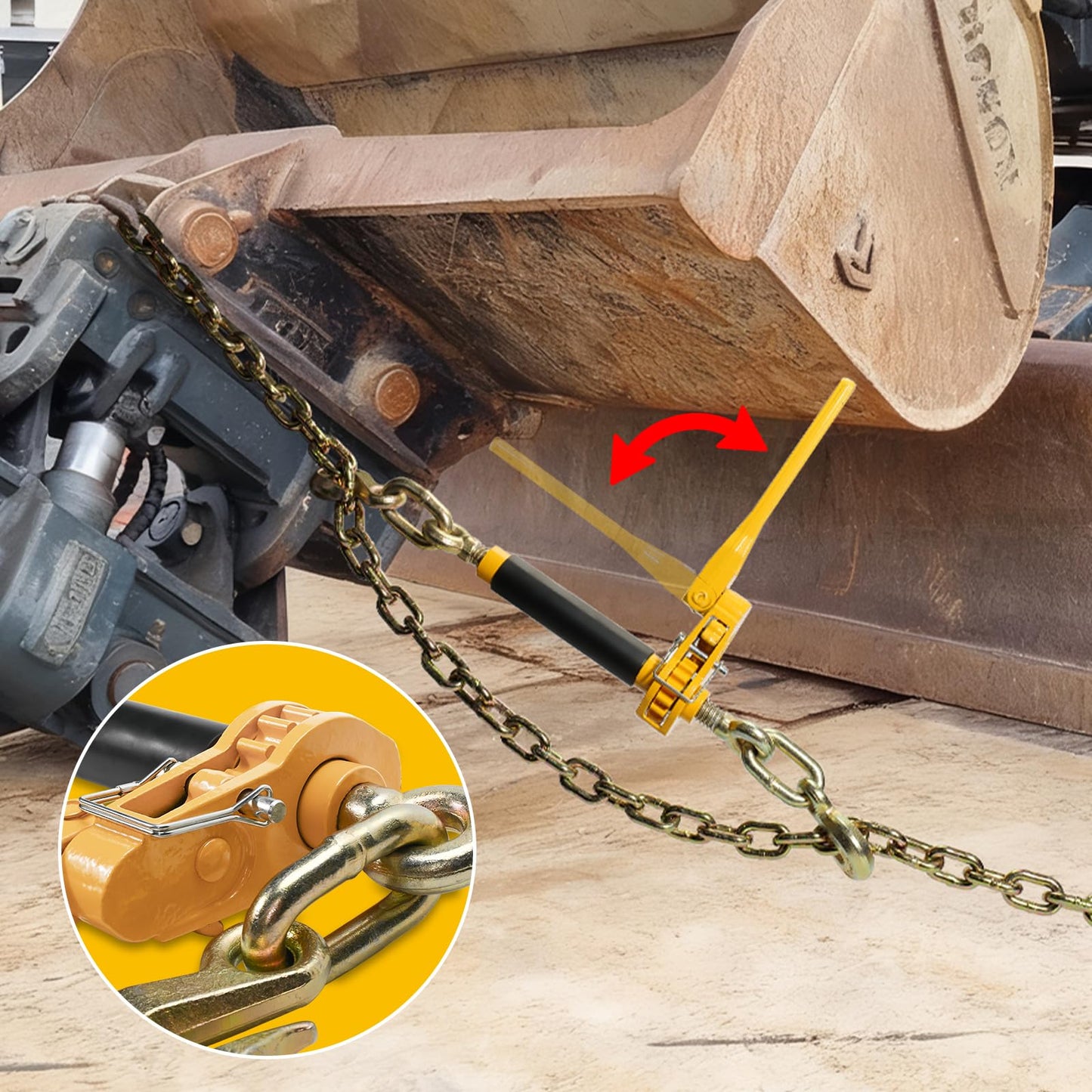 AYMMIC 3/8"-1/2" Heavy Duty Folding Handle Load Binder, Ratchet Chain Binder with Grab Hooks G70-T80, 12,000 lbs WLL Tie Down Hauling Chain Binders for Flatbed Truck Trailer, 2 Pack