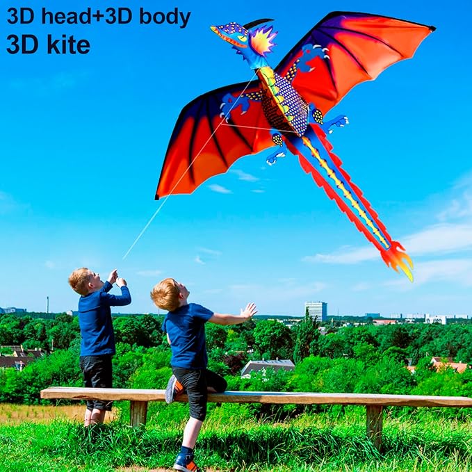 HENGDA KITE-Upgrade Classical Dragon Kite Stereoscopic Dragon Kites for Kids & Adults Easy to Fly for Beginner Easter 55inch x 62inch Single Line with Tail