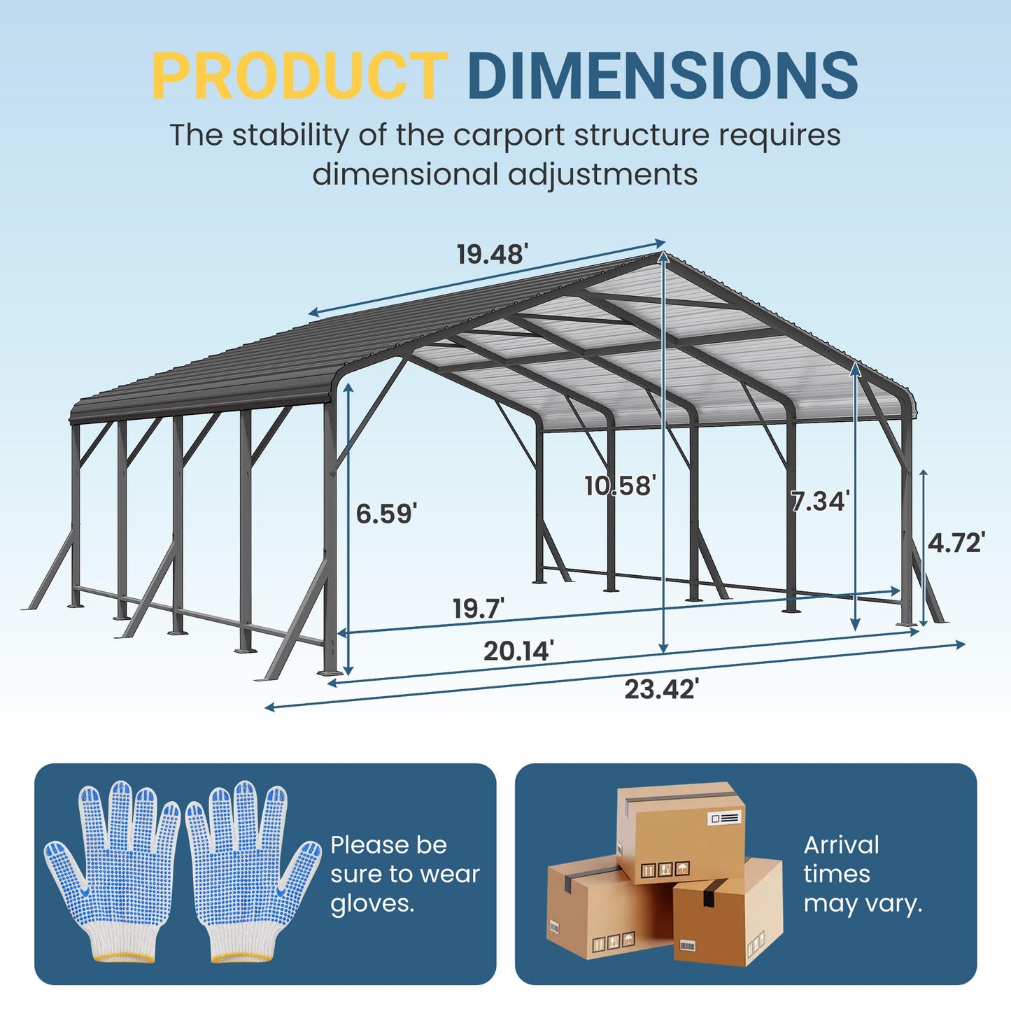20'x20' Metal Carport with Updated Roof & Enhanced Base, Heavy Duty Canopy Carport Garage, Vertaile for Car, Truck, Boat, Tractors, Party, Dark Gray