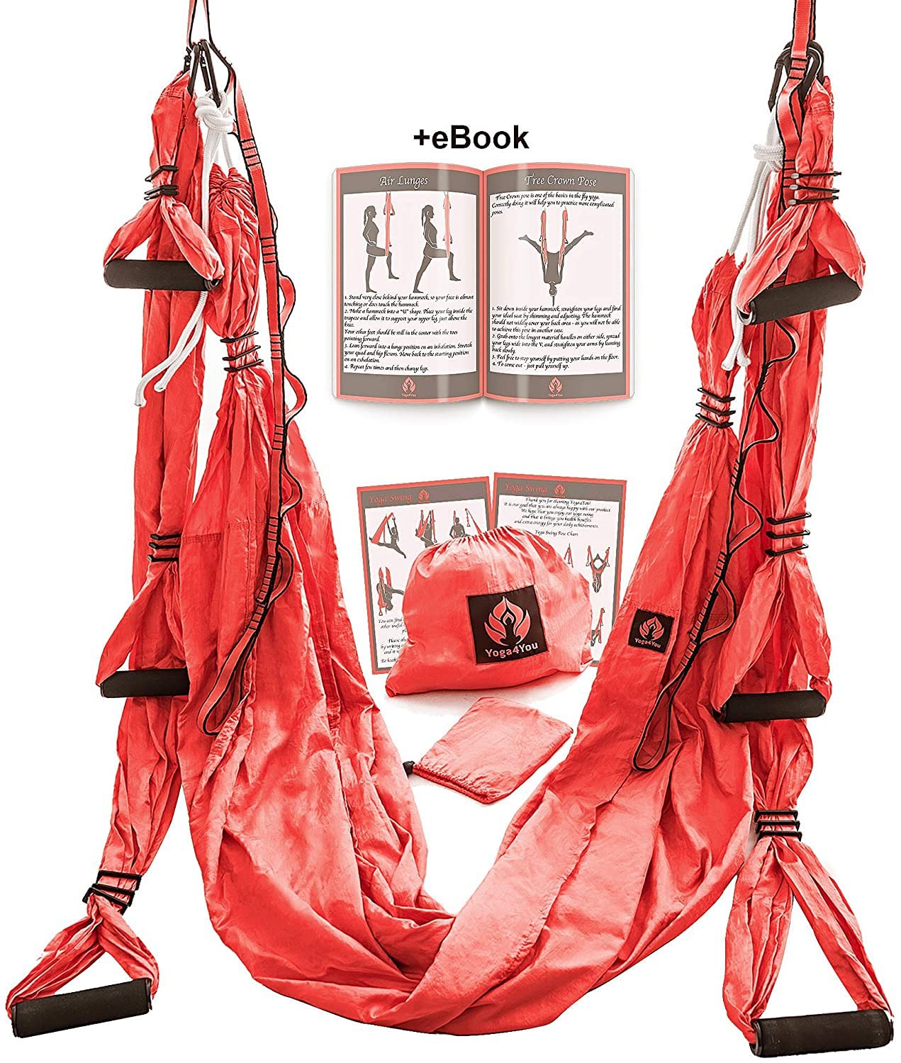 Yoga4You Aerial Yoga Swing Set - Yoga Hammock Hanging Swing - Aerial Sling Inversion Fly Kit - AcroYoga Inversion Tool - Antigravity Yoga Sling - Suspension Trapeze (Coral)