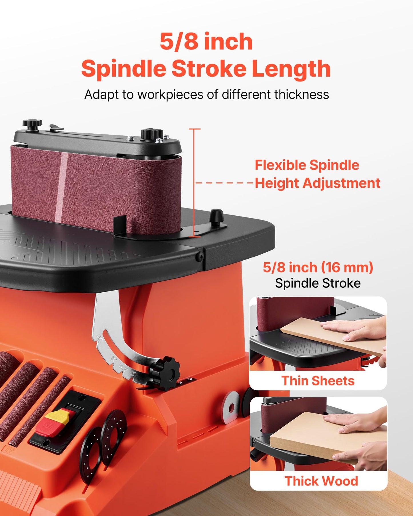 VEVOR Oscillating Belt and Spindle Sander, 2400RPM Benchtop Spindle Sander with 5/8" Stroke, 5 Sleeves (1/2" - 2") & 24" x 3.86" Sanding Belt for Woodworking, Furniture Finishing, DIY Projects