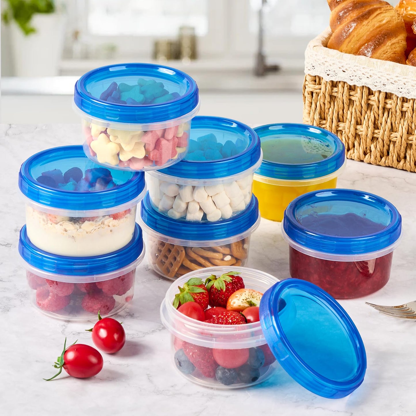 Soelomu 8 oz Freezer Storage Containers with Twist Top Lids, 10 Pack Reusable Meal Prep Containers Plastic Stackable Food Storage Containers for Sauce, Salad, Leftover, Oats
