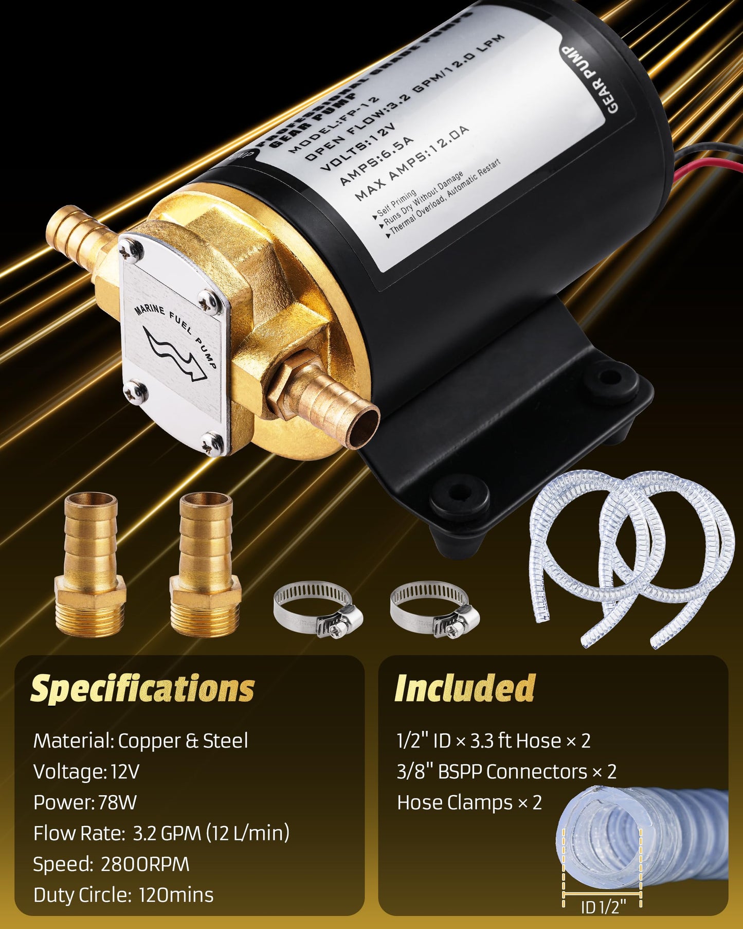 Faitio 12V Oil Extractor Pump, 3.2GPM Electric Gear Oil Pump, Fluid Transfer & Scavenge Pump for Engine Oil, Gear Oil, Transmission Fluid Change, Diesel Fuel Transfer Pump for Car, Truck, Mower, Boat