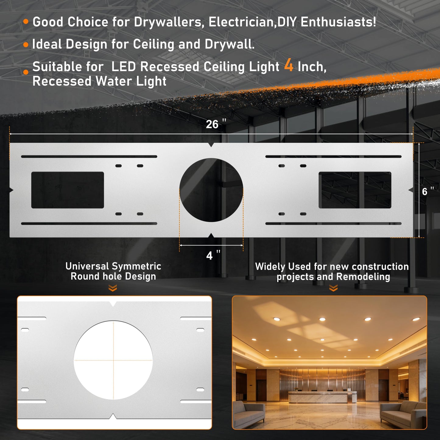 JORSBRIGE New Construction Mounting Plate, 4”, New Construction Rough in Plate for LED Downlight, Slim Recessed Lights, LED Recessed Ceiling Lights, Recessed Lighting Housing Plate,36PC