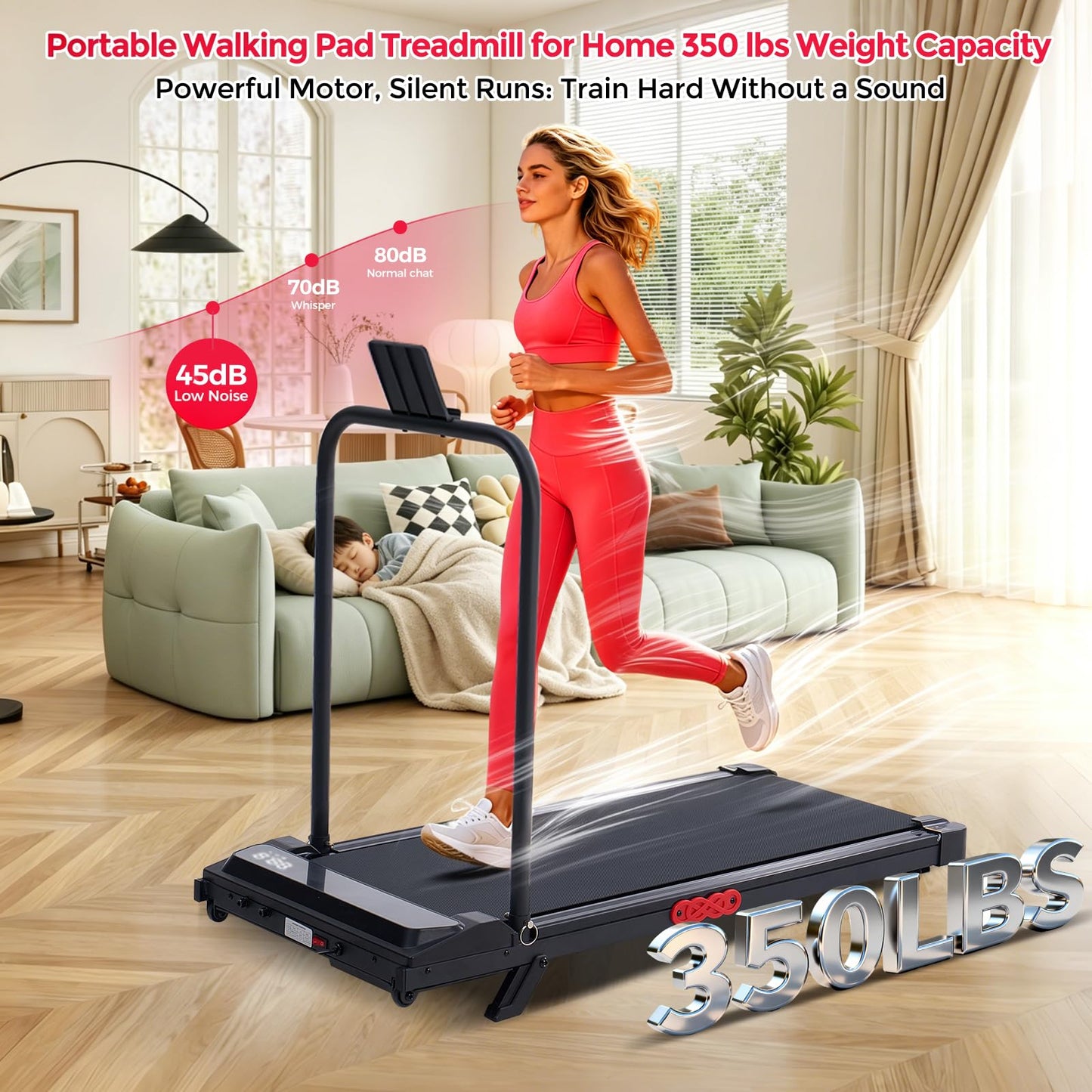 Walking Pad Treadmill with Incline, 3.0HP Portable Mini Walking Pad Treadmill with Handle Bar, 0.6-7.6MPH Small Under Desk Treadmill for Home Small Spaces, 350LBS Electric Treadmills with Handles