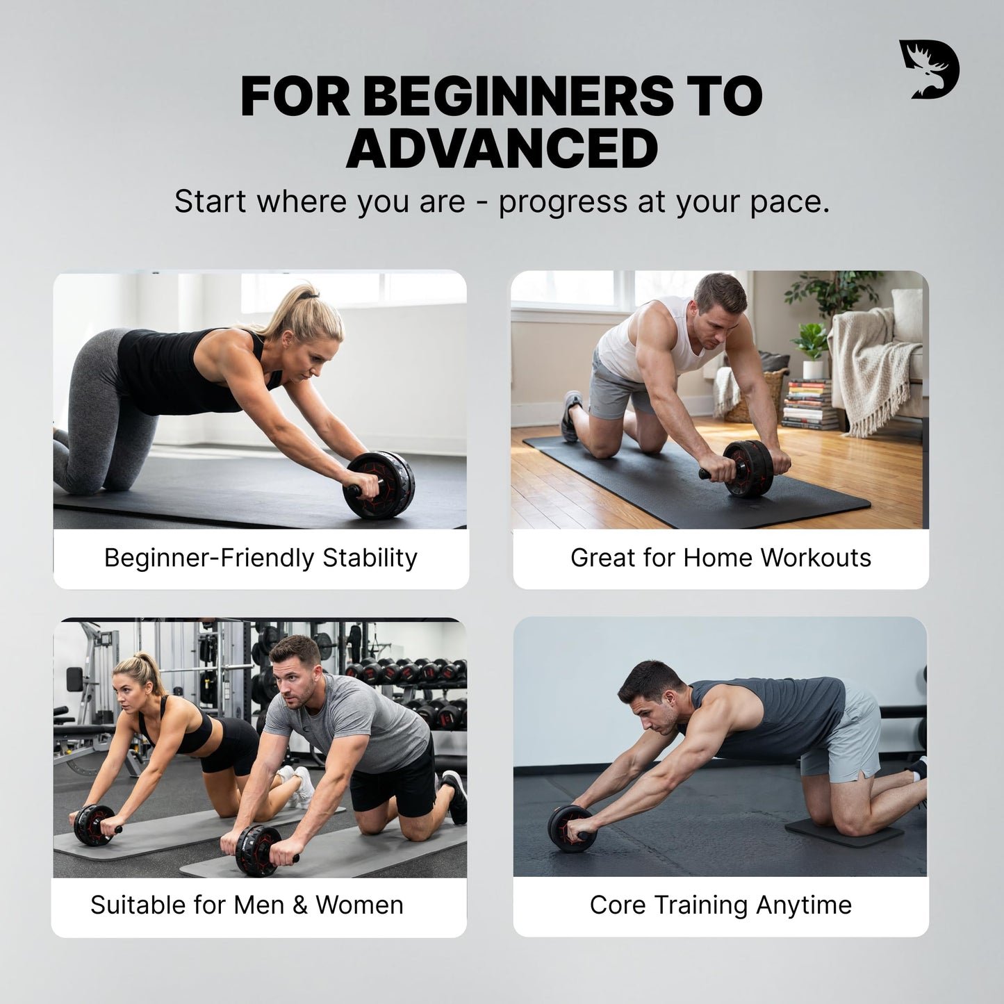 DMoose Fitness Ab Roller Wheel for Core Strength Training - 3.2 Inch Dual-Wheel Ab Wheel Roller, 440lb Stainless Steel Shaft, Non-Slip EVA Handles, Abdominal Workout Equipment for Home Gym Men & Women