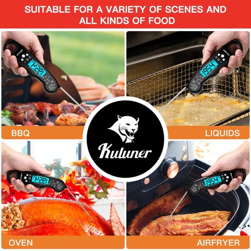 KULUNER TP-01 Waterproof Digital Meat Thermometer - Instant Read with 4.6" Folding Probe & Backlight (Black)