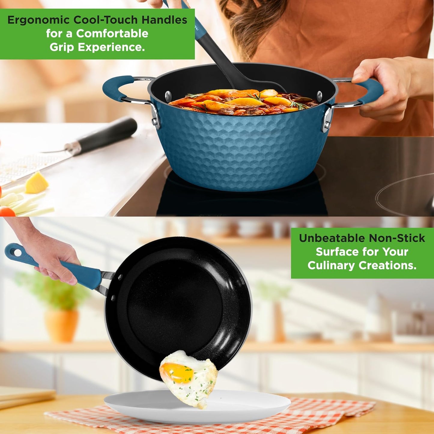 NutriChef 11-Piece Non-Stick Cookware Set | Ceramic Coating, Ergonomic Handles, Induction Ready - Royal Blue
