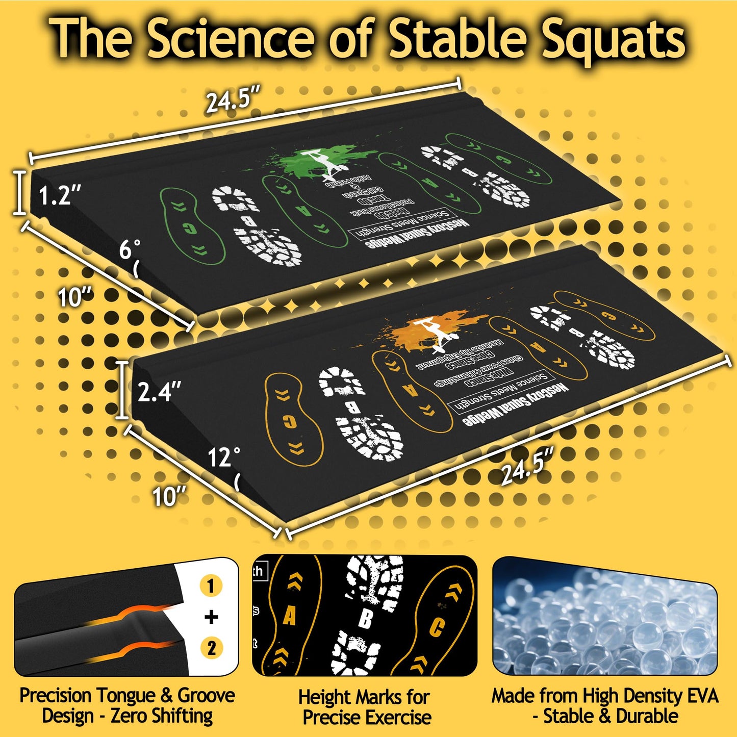 Squat Wedge Height-Adjustable Slant Board: 2Pcs Wide Wedges for Weightlifting Leg Glute Workout Improve Strength and Mobility for Gym Home