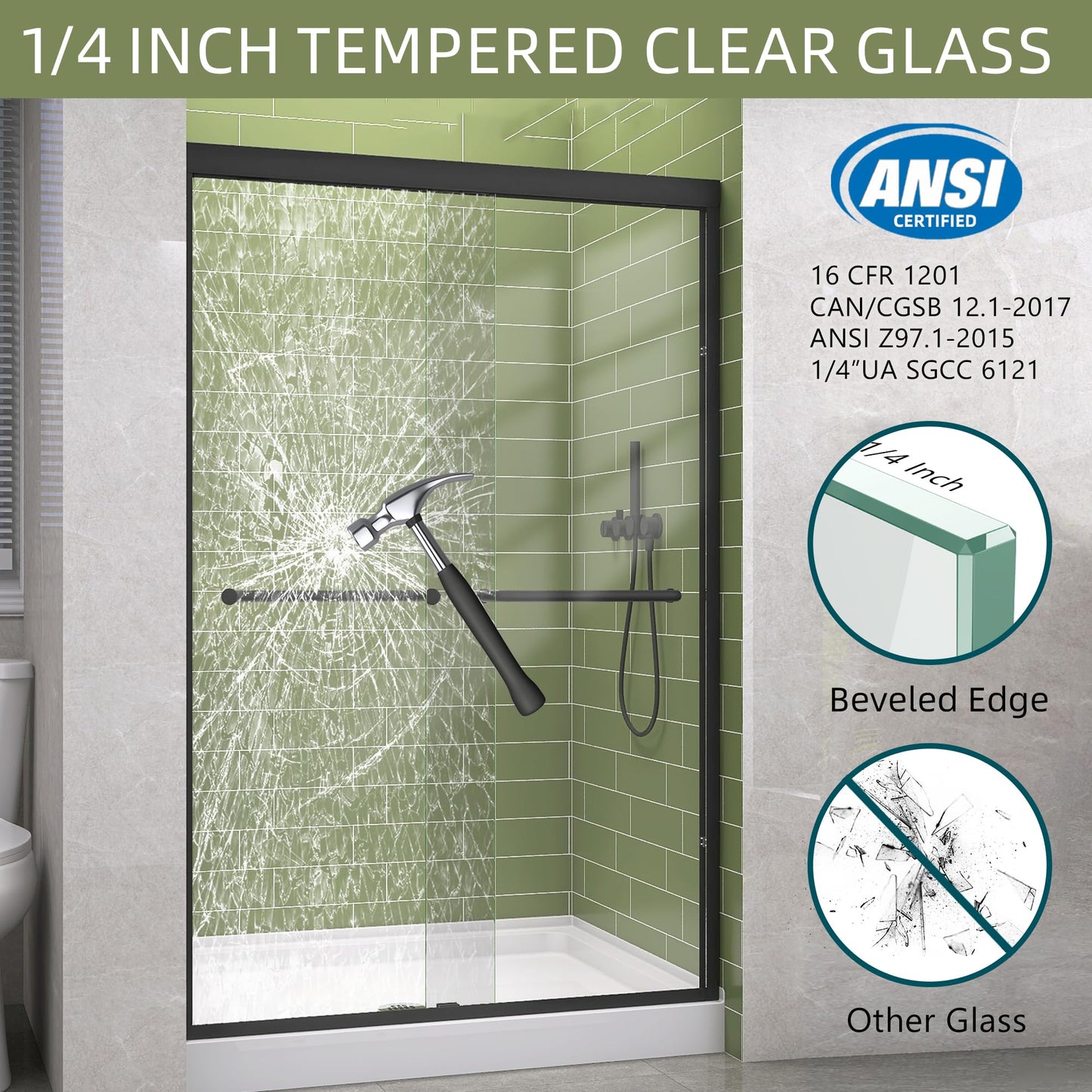 GETPRO Shower Door Double Sliding 57-60 in. W x 72 in. H Semi-Frameless Bypasss Bathroom Glass Shower Sliding Doors,1/4 inch Clear Tempered Glass Door for Walk-in Shower Matte Black