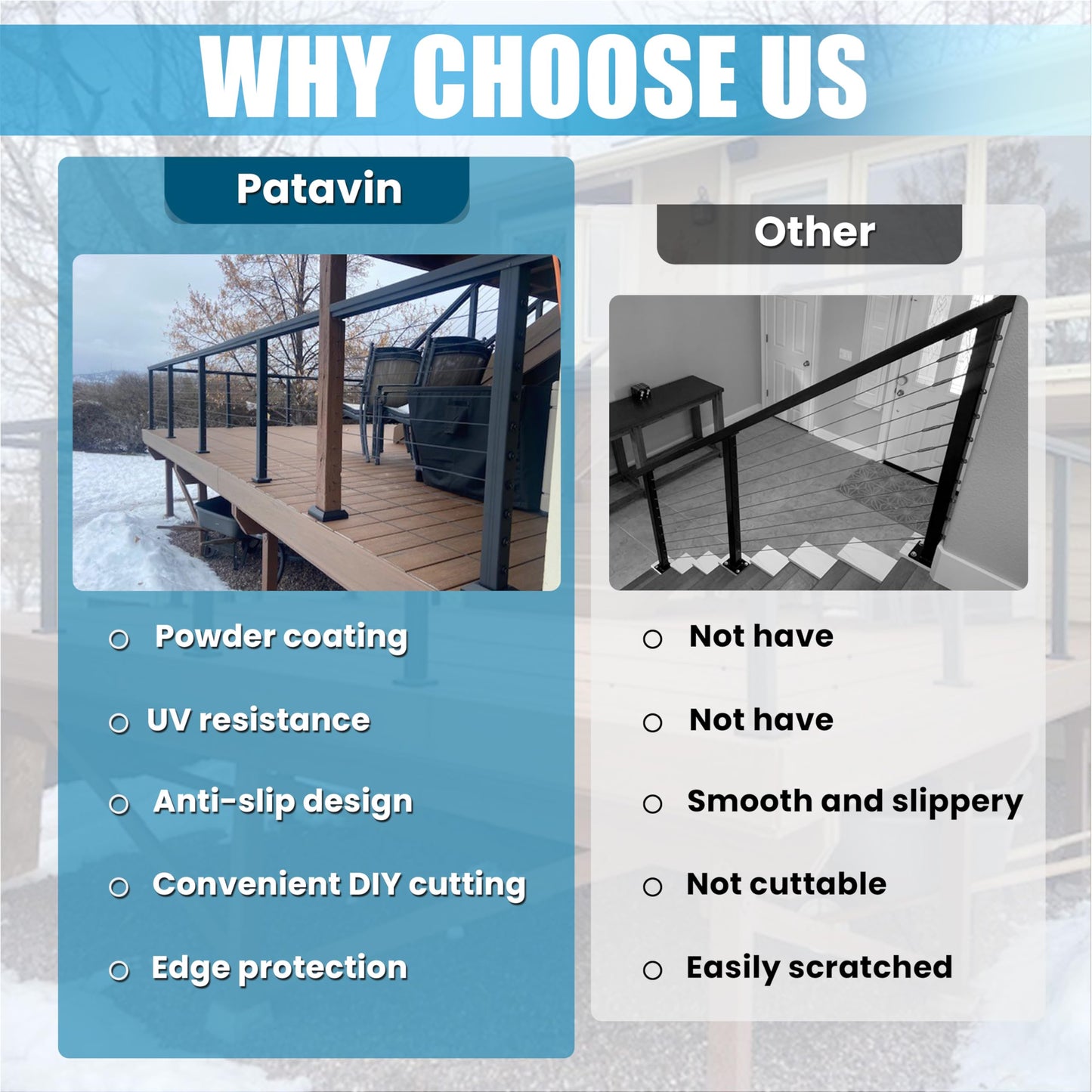 Patavin Complete Set 36" Cable Railing Post Kit, Black Level Drilled Cable Railing Post, Invisible Cable Railing System Kit, 1/8" Stainless Steel Cable, 5Pack Posts with Cable Grommets (No Handrail)