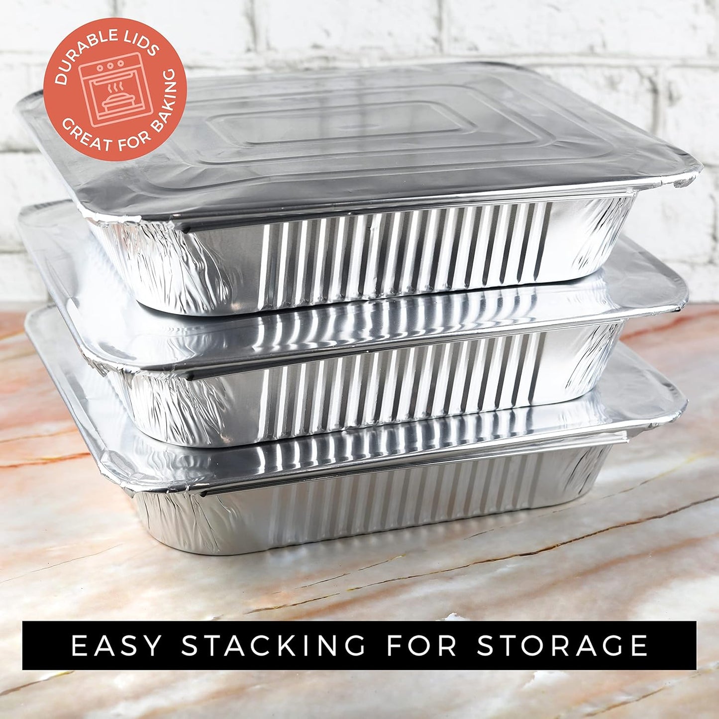 NYHI 9x13 Aluminum Pans With Lids - Disposable Foil Catering Trays for Baking & Roasting | 10 Pack