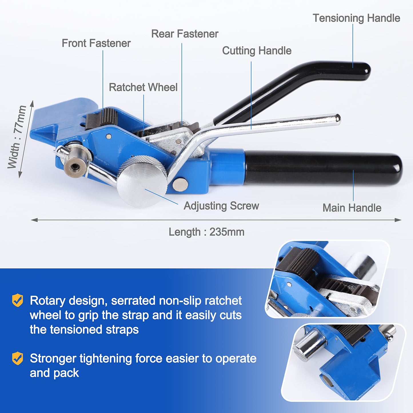Steel Banding Strapping Kit - Stainless Banding Tool Ratchet Tensioner, 3/4"*100Ft S304 Stainless Banding Coil, 100pcs Ear-Lock Buckles, Metal Banding Tools for Strapping High Tensile Package