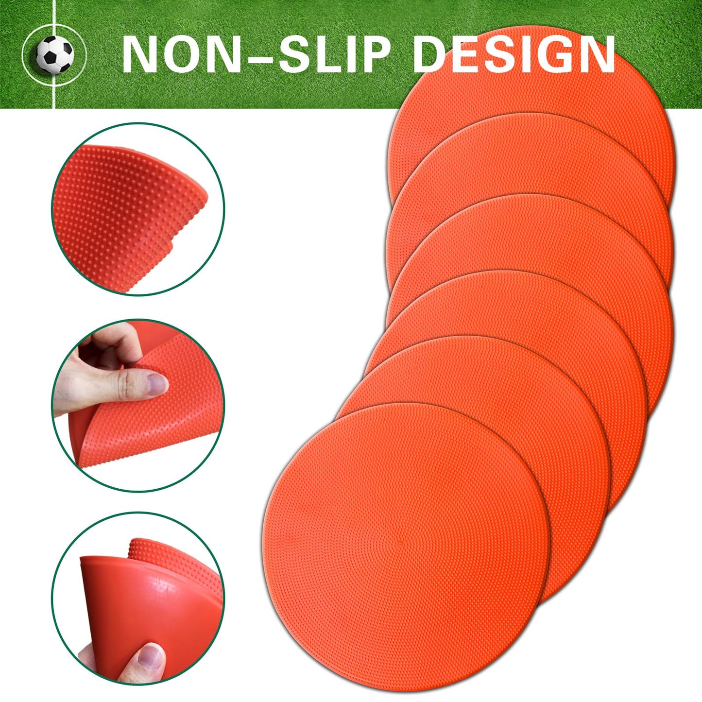 PIKZH Poly Spot Markers 9 inch 12 Pcs Non-Slip Rubber Agility Training Markers Floor Dots Flat Field Cones for Football Soccer Ball Basketball School Exercise Drills Gym Dance Practice TPE Orange Red