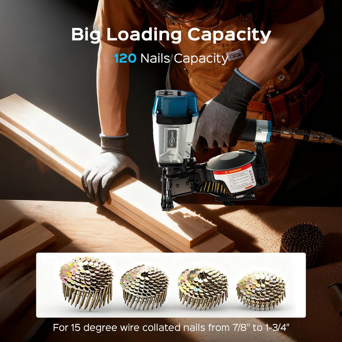 YARDCARE CRN45 Roofing Nailer, 15 Degree Pneumatic Coil Roofing Nail Gun for 7/8″ to 1-3/4″ Nails, 120 Coil Capacity, 70-120 PSI Pistolas Para Roofing for Asphalt Roofing Shingles Wooden Cases