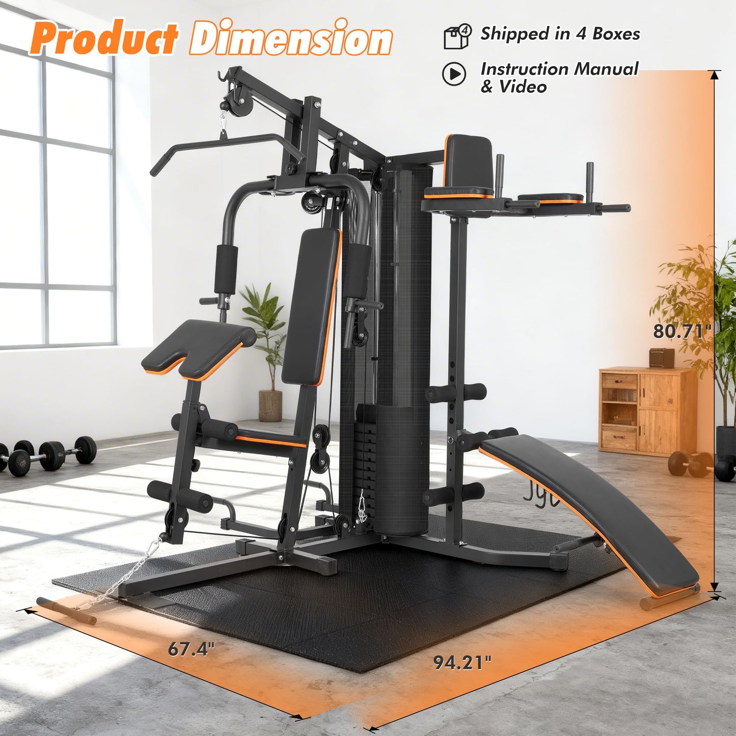 Home Gym with 118 LBS Weight Stack, Multifunctional Workout Station, All-in-One Exercise Equipment for Full Body Strength Training