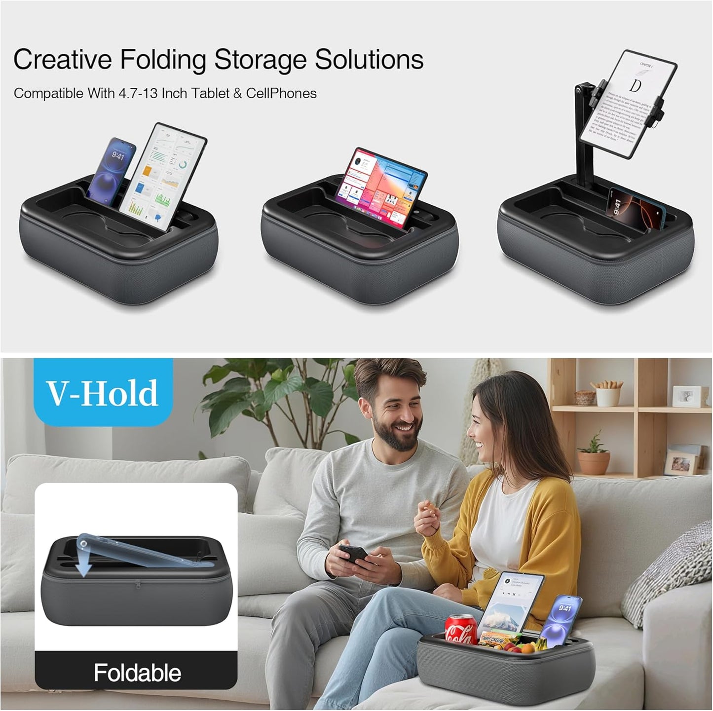 Generic 4.7-11 V-Hold Tablet Pillow Stand, Kindle Pillow Stand with Snack Bowl, Tablet Holder for Lap in Bed for iPad