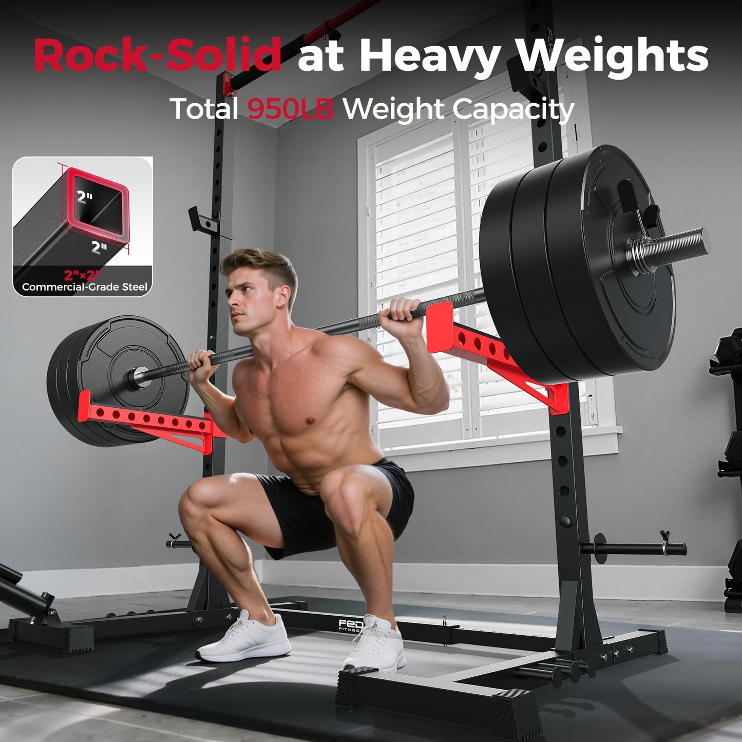 FLYBIRD SR1 Squat Rack with Pull-Up Bar, Adjustable Multi-Functional Power Rack, Inner Width Squat Rack Stand Suitable for 6FT,7FT Barbell for Home Gym Equipment