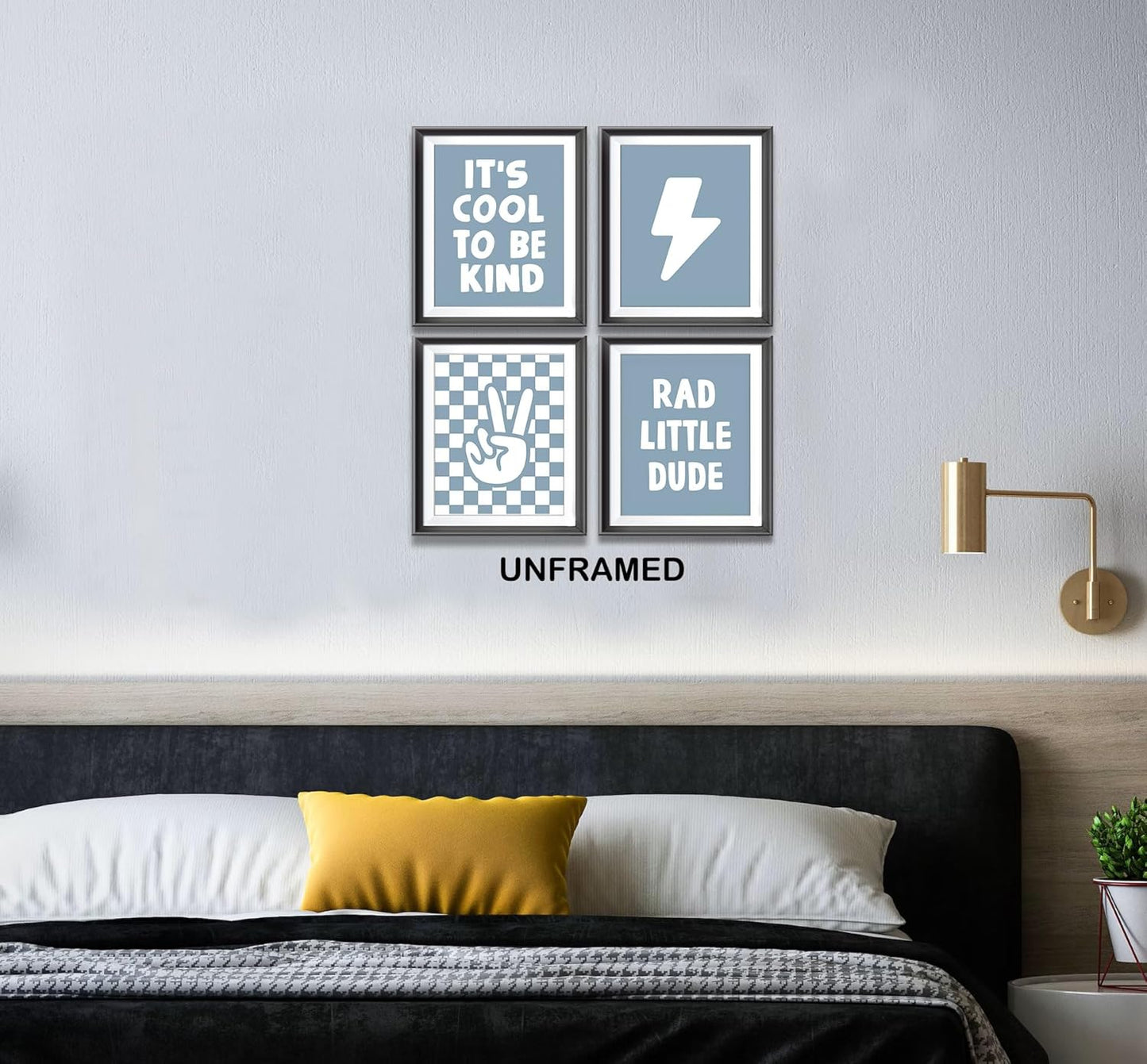 Skiennix Retro Black Checkered Poster Prints - Peace Hand Sign Wall Art for Teen Room | 4 Unframed 8x10 Inches