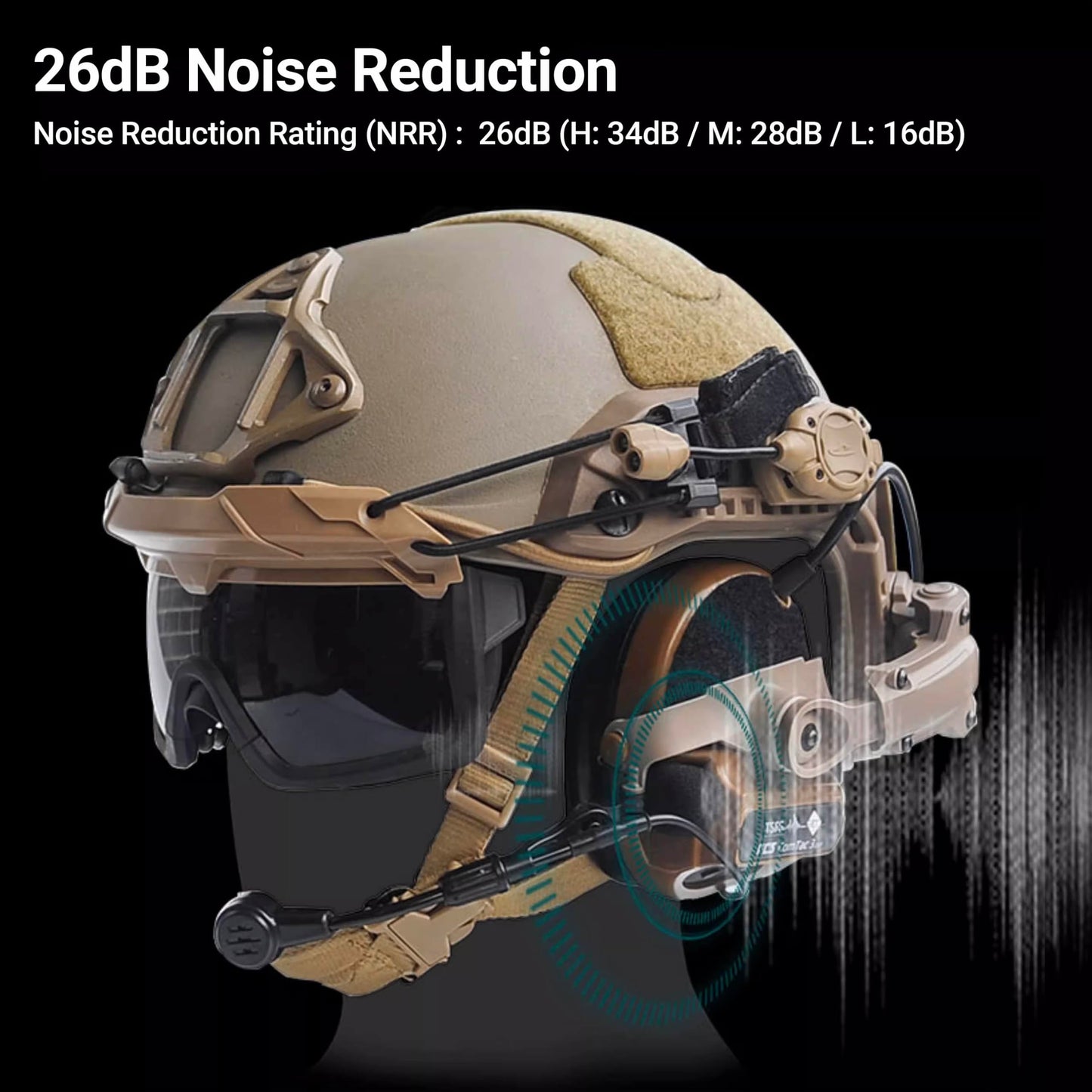 FMATAL GEAR x FCS NRR 26dB Comta 3 Tactical Headset, Digital Noise Reduction Earmuffs for Hearing Protection, Communication (CB)