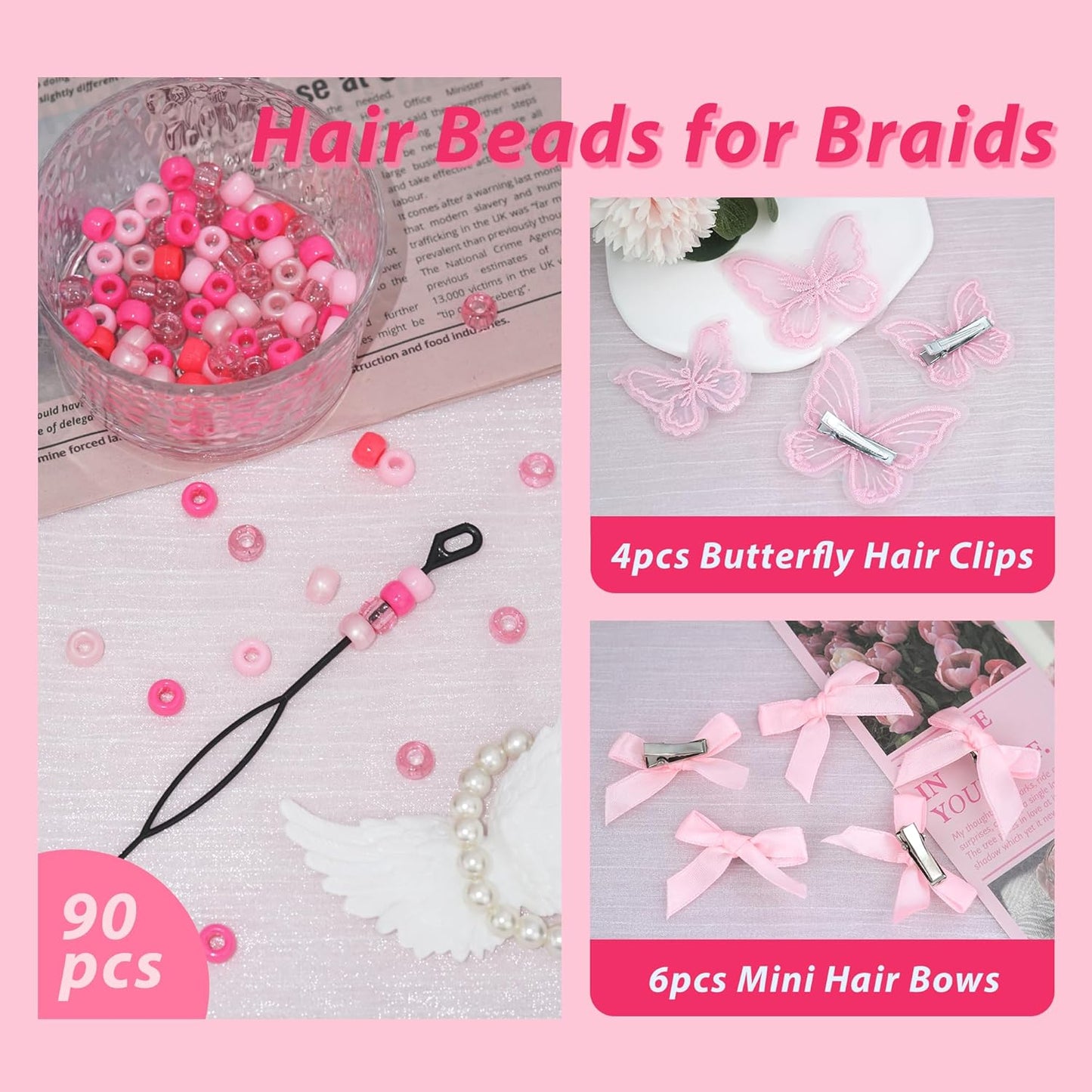 Skiennix 100PCS Small Pink Gradient Hair Beads - Cute Acrylic Accessories for Braids & Dreadlocks