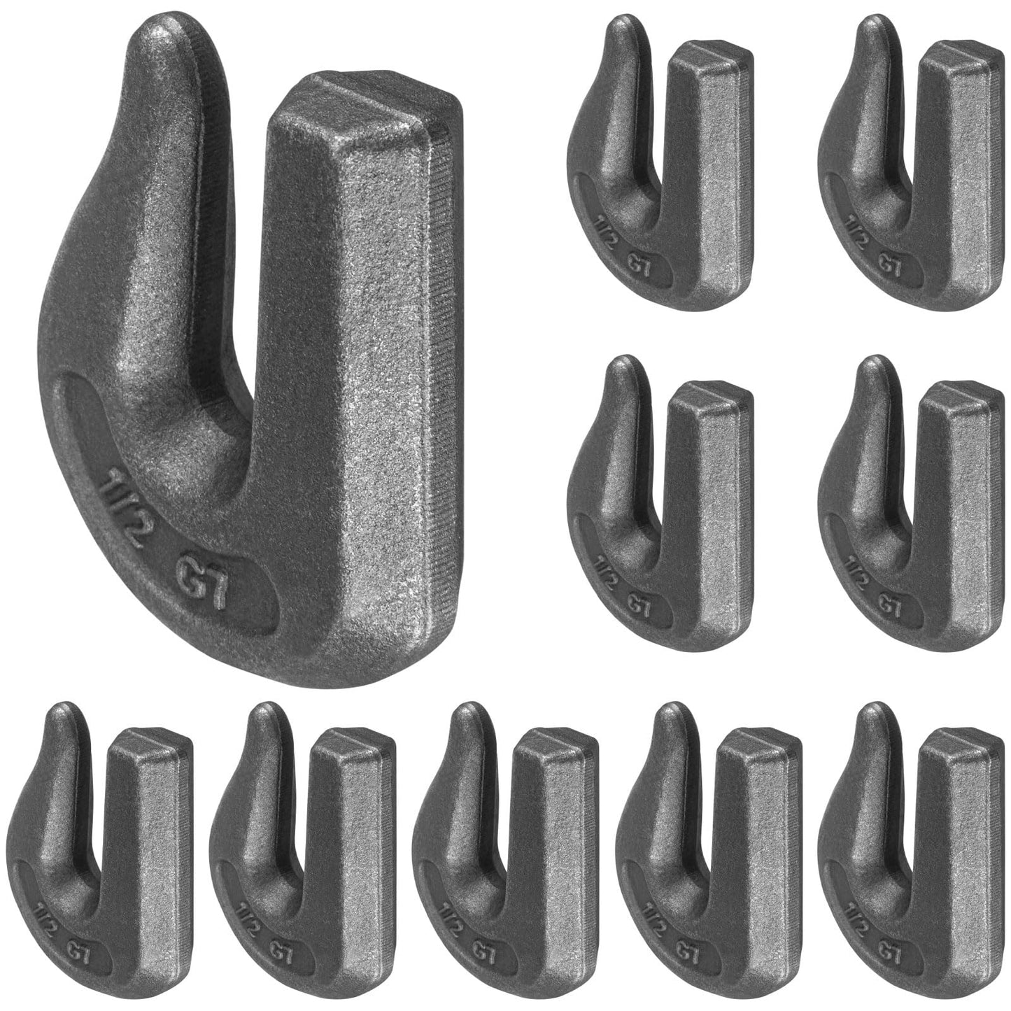 LEIFIDE 10 Pack 1/2'' Weld on Grab Chain Hook G70 Forged Heavy Duty Weldable Grab Hooks for Trailer Truck Rigging Car Tractors Loader Bucket-Working Load Limit: 11300 Lbs