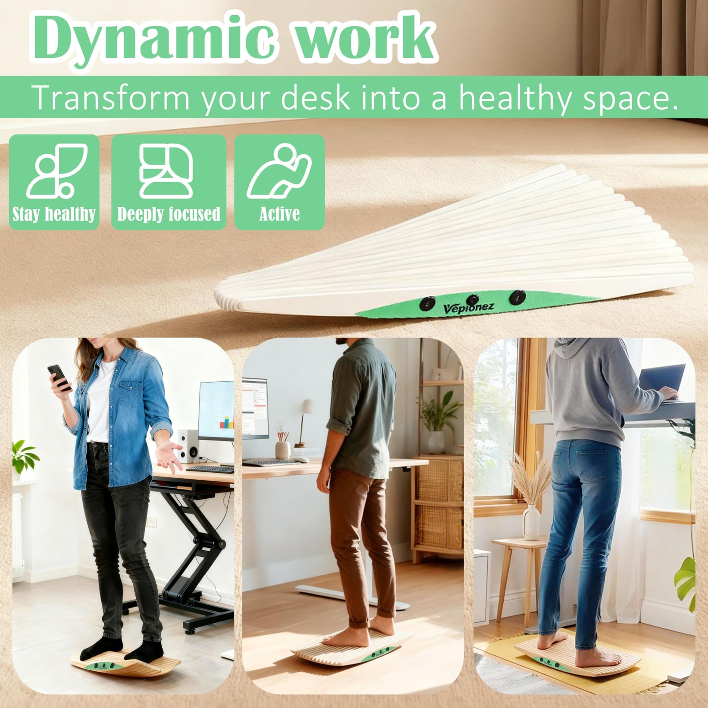 Wooden Balance Board, 440LBS Capacity Wobble Balance Board for Standing Desk 3D Design Anti-Fatigue Anti-Slip Rocker Board for Core Strength, Physical Therapy,Surfers Skiing Skateboarding Simulation